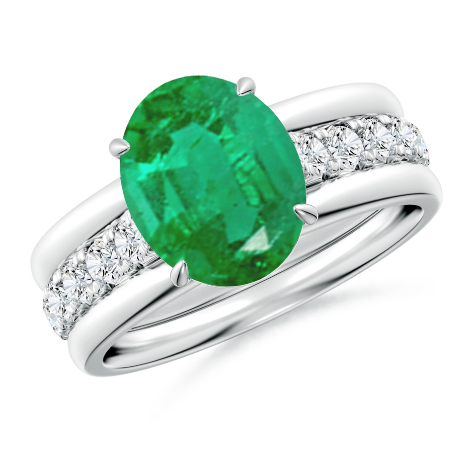 10x8mm AA Oval Emerald Two Tone Engagement Ring with Accents in P950 Platinum side 399