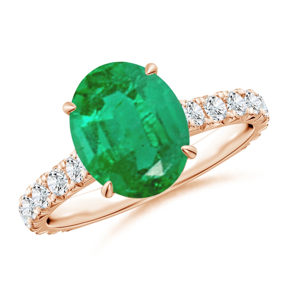 10x8mm AA Oval Emerald Two Tone Engagement Ring with Accents in Rose Gold 