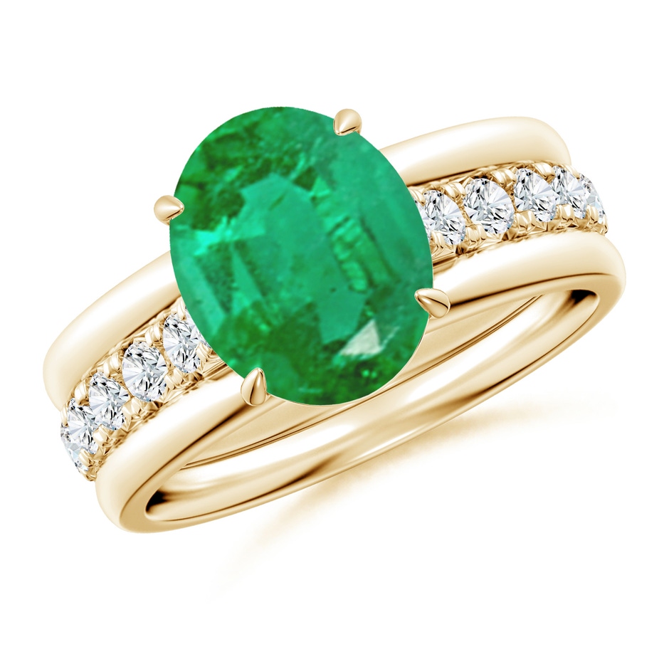 10x8mm AA Oval Emerald Two Tone Engagement Ring with Accents in Yellow Gold side 399
