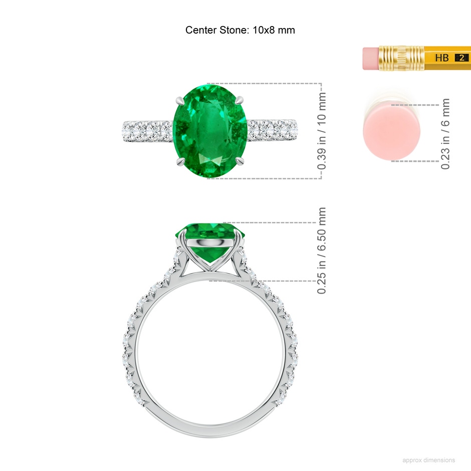 10x8mm AAA Oval Emerald Two Tone Engagement Ring with Accents in P950 Platinum ruler