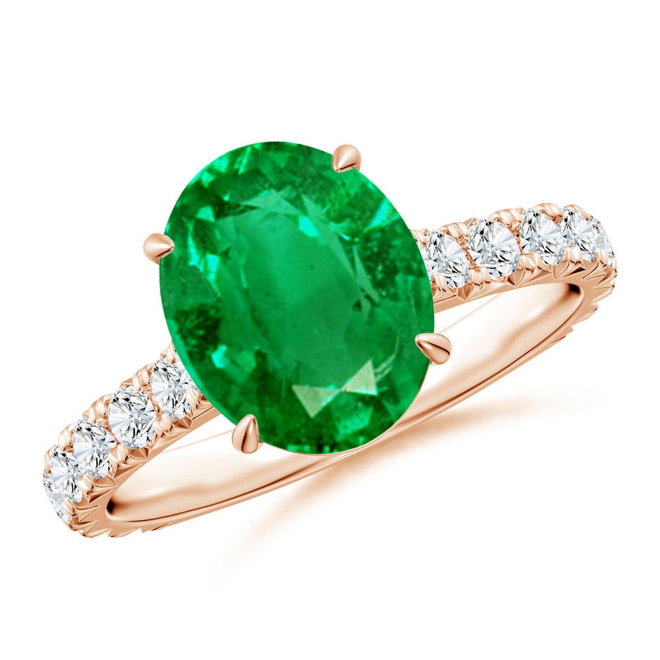10x8mm AAA Oval Emerald Two Tone Engagement Ring with Accents in Rose Gold 
