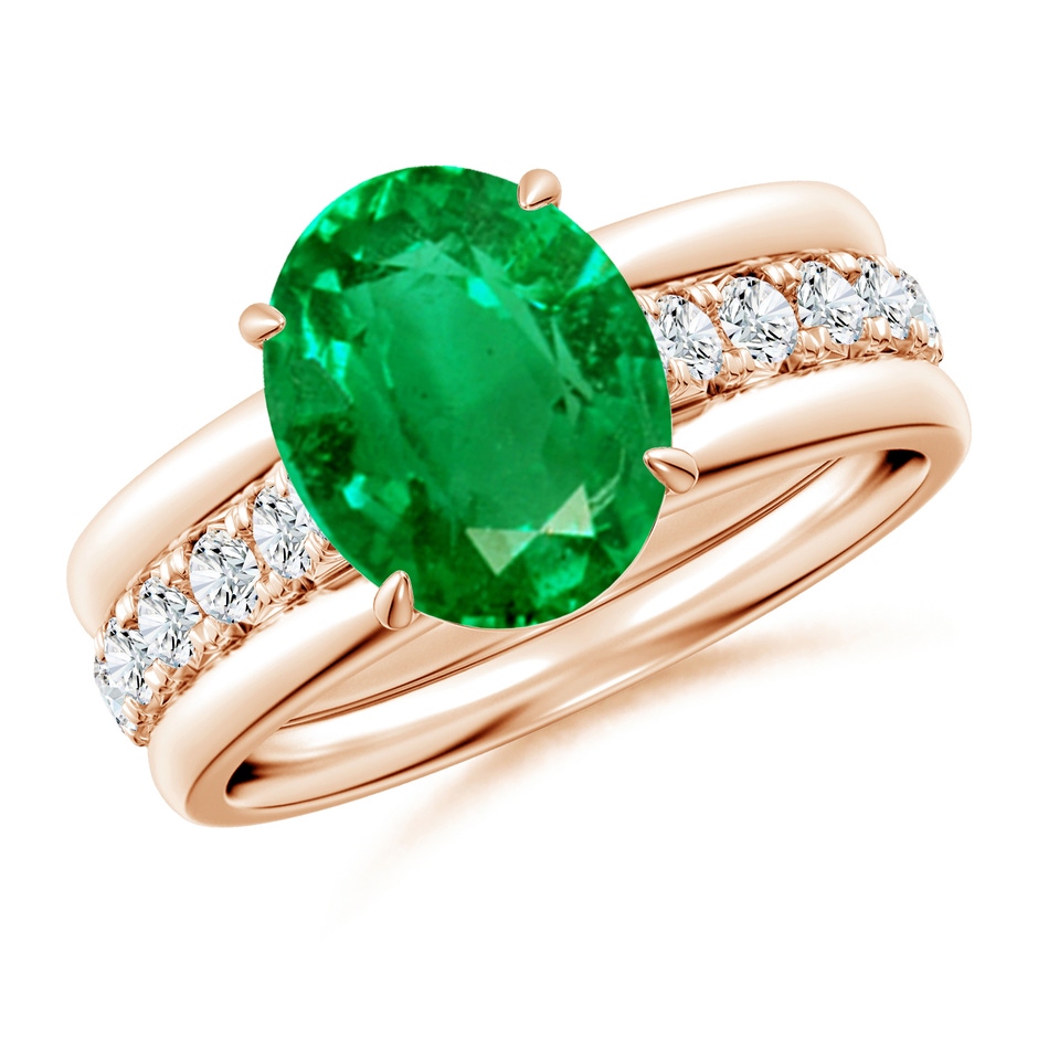 10x8mm AAA Oval Emerald Two Tone Engagement Ring with Accents in Rose Gold side 399