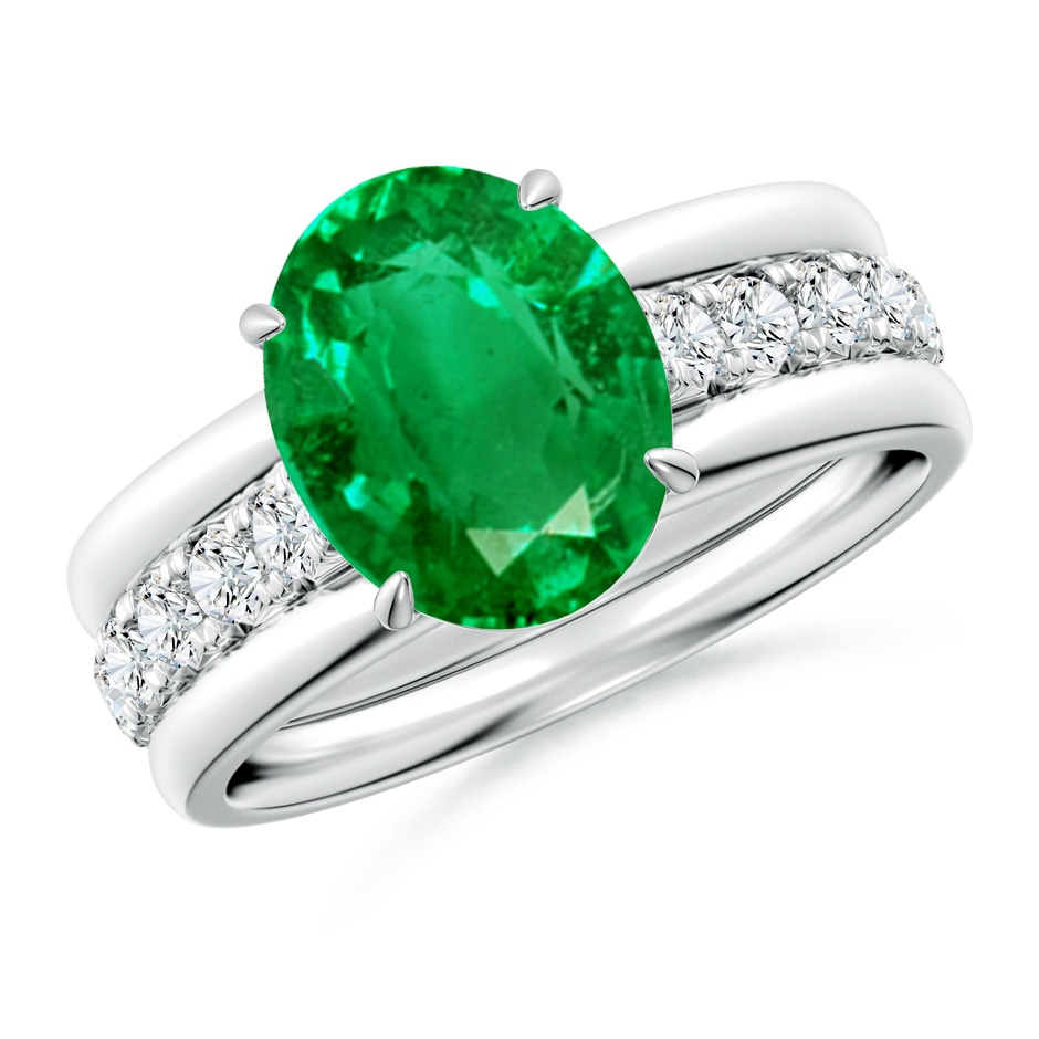 10x8mm AAA Oval Emerald Two Tone Engagement Ring with Accents in White Gold side 399