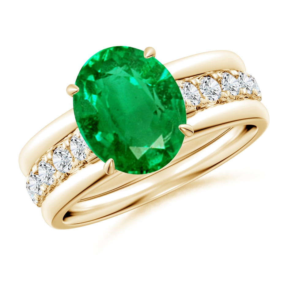 10x8mm AAA Oval Emerald Two Tone Engagement Ring with Accents in Yellow Gold side 399