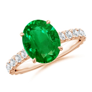 10x8mm AAAA Oval Emerald Two Tone Engagement Ring with Accents in Rose Gold