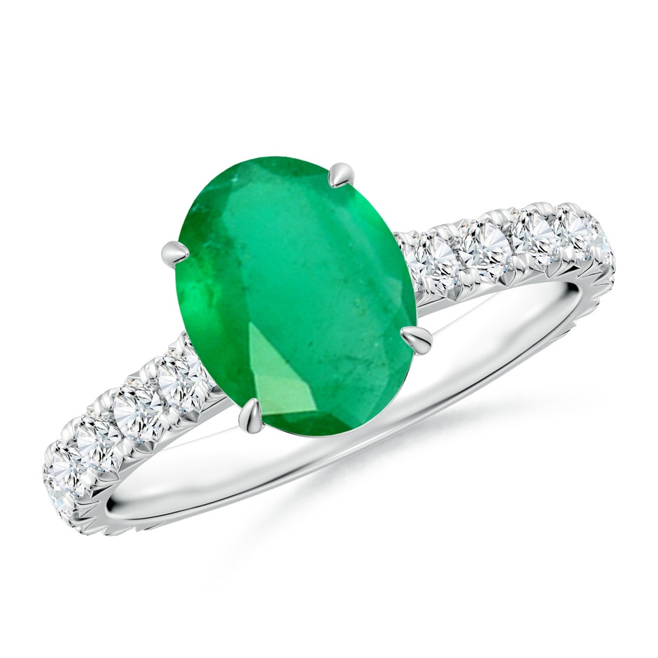 9x7mm A Oval Emerald Two Tone Engagement Ring with Accents in P950 Platinum 