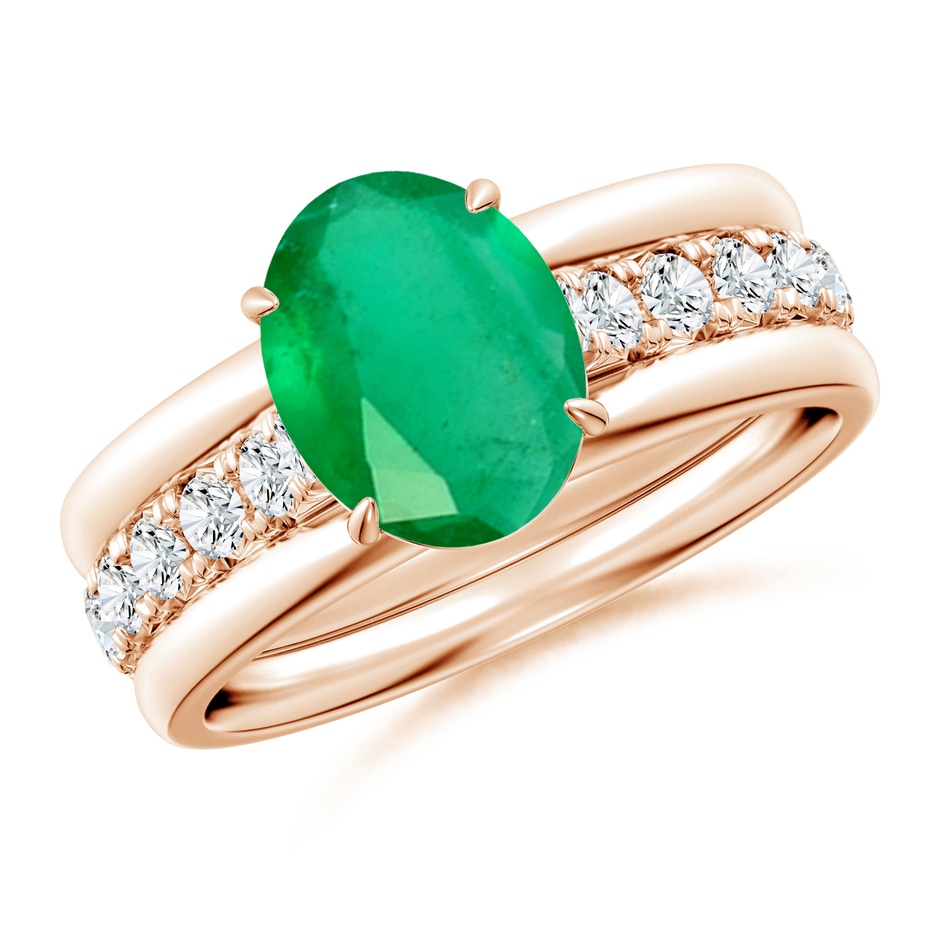 9x7mm A Oval Emerald Two Tone Engagement Ring with Accents in Rose Gold side 399