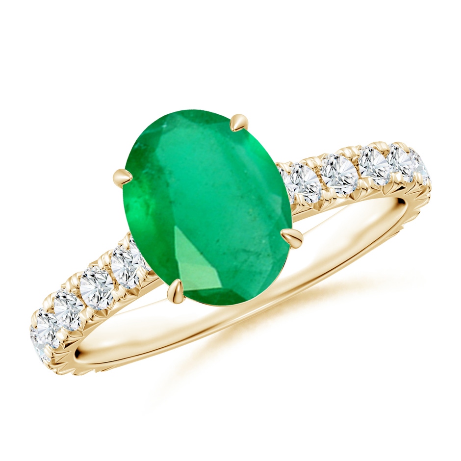 9x7mm A Oval Emerald Two Tone Engagement Ring with Accents in Yellow Gold 