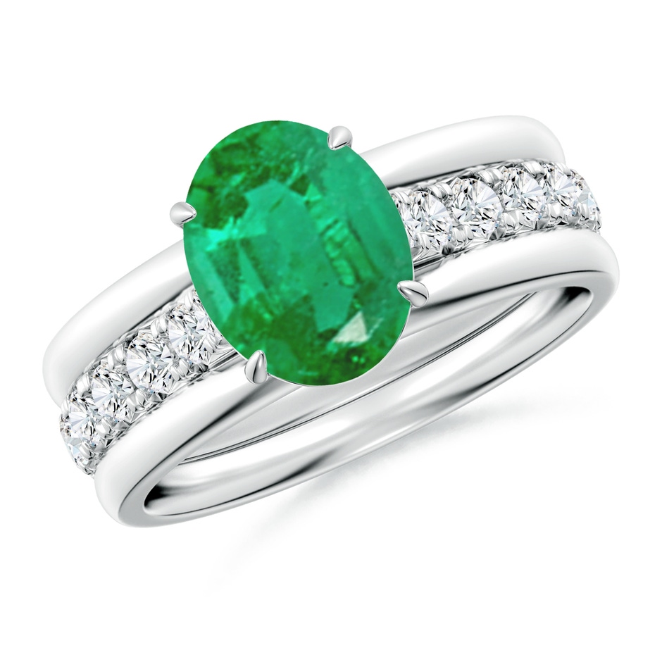 9x7mm AA Oval Emerald Two Tone Engagement Ring with Accents in P950 Platinum side 399