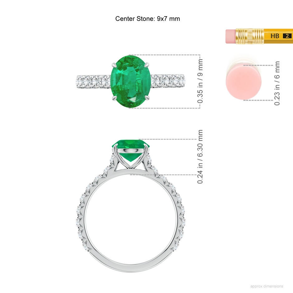 9x7mm AA Oval Emerald Two Tone Engagement Ring with Accents in P950 Platinum ruler