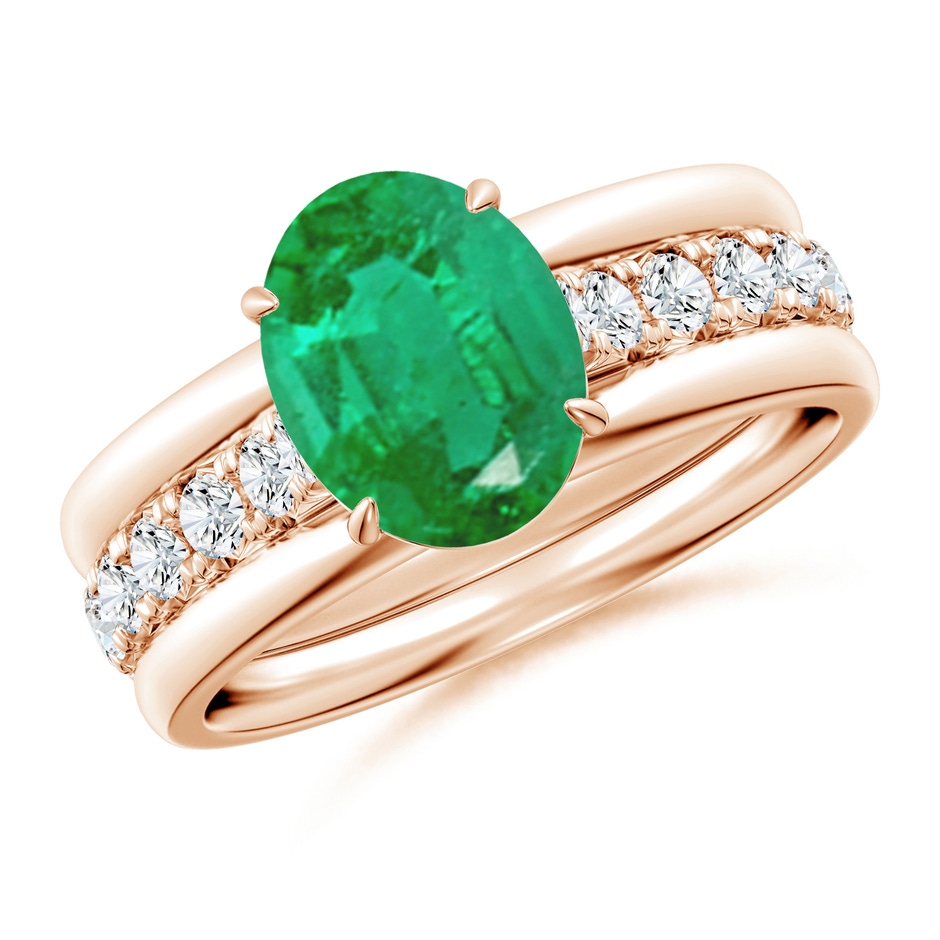 9x7mm AA Oval Emerald Two Tone Engagement Ring with Accents in Rose Gold side 399