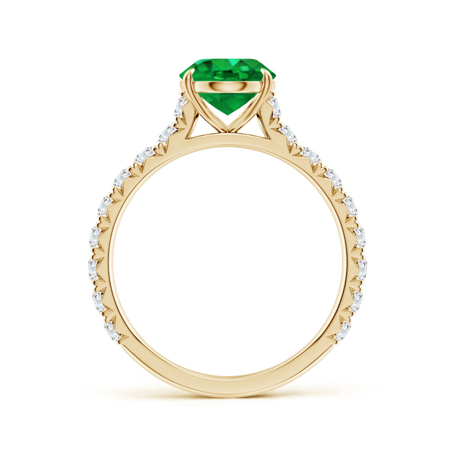 9x7mm AAA Oval Emerald Two Tone Engagement Ring with Accents in Yellow Gold