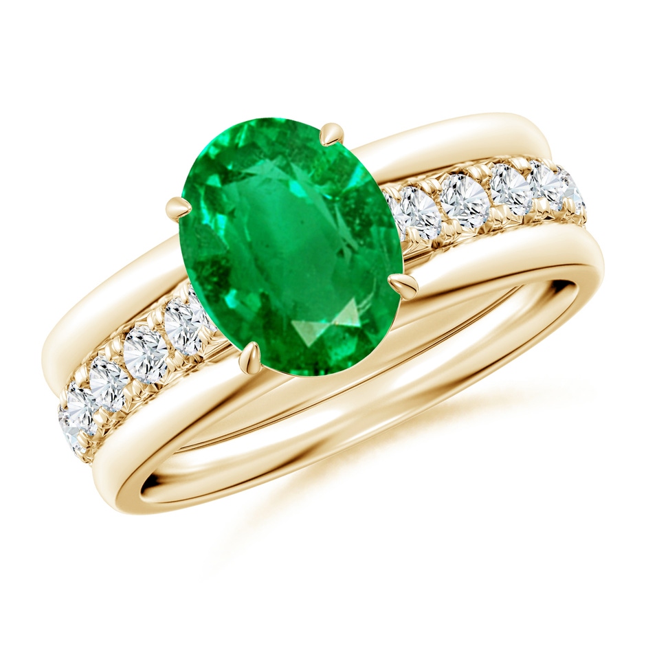 9x7mm AAA Oval Emerald Two Tone Engagement Ring with Accents in Yellow Gold side 399