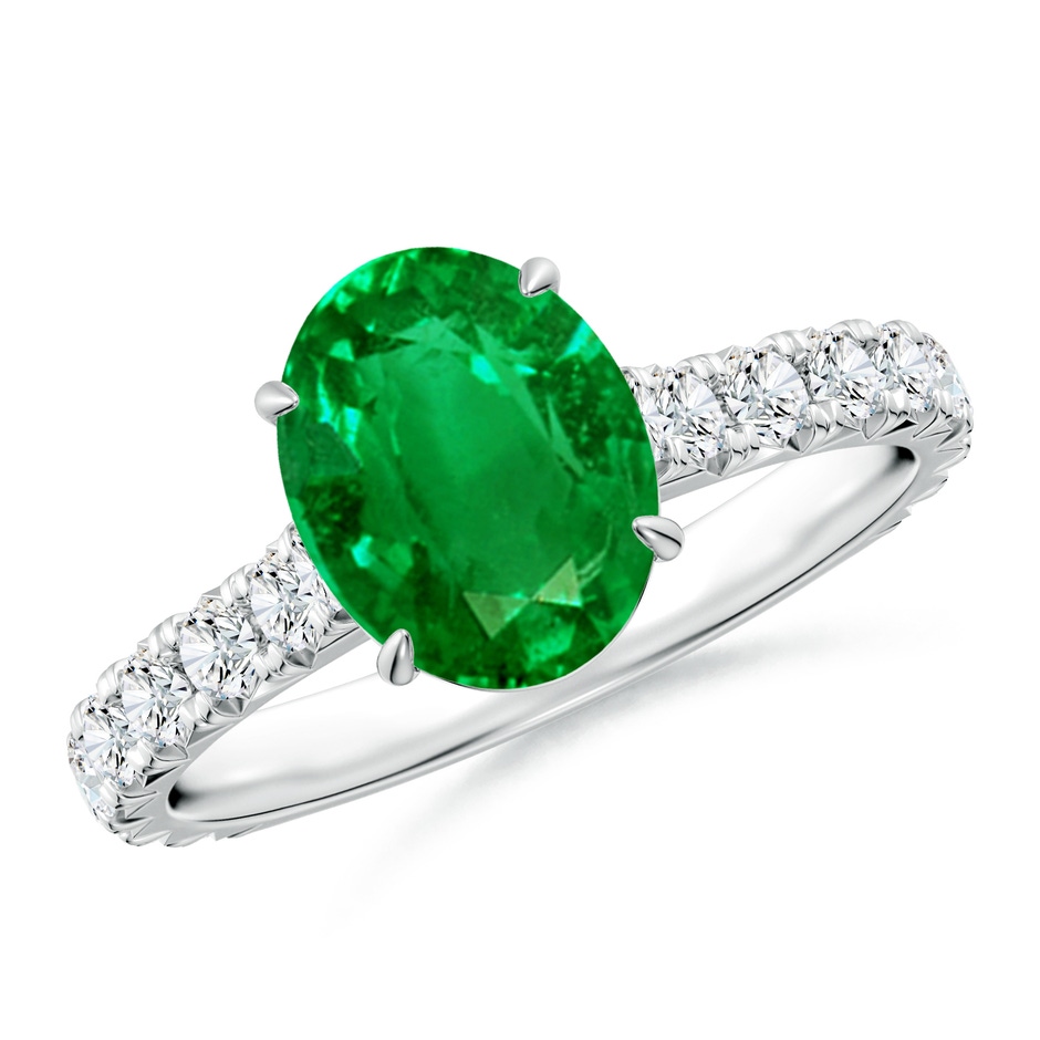 9x7mm AAAA Oval Emerald Two Tone Engagement Ring with Accents in P950 Platinum 