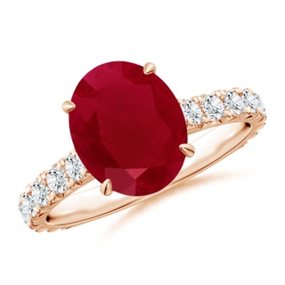 10x8mm AA Oval Ruby Two Tone Engagement Ring with Accents in Rose Gold