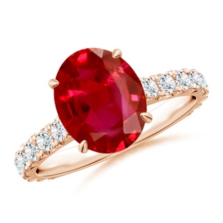 10x8mm AAA Oval Ruby Two Tone Engagement Ring with Accents in Rose Gold