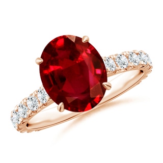 10x8mm AAAA Oval Ruby Two Tone Engagement Ring with Accents in Rose Gold