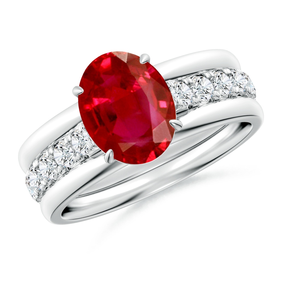 9x7mm AAA Oval Ruby Two Tone Engagement Ring with Accents in White Gold side 399