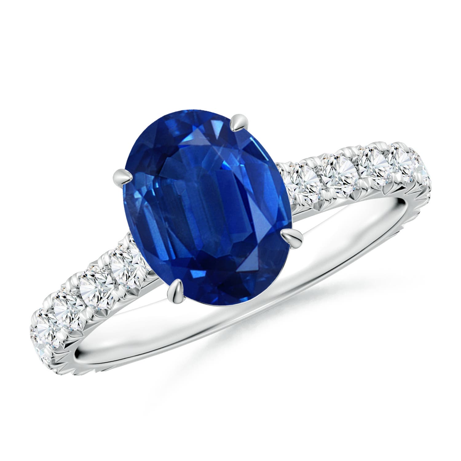 Oval Blue Sapphire Two Tone Engagement Ring with Accents