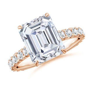 10x7mm GVS2 Emerald-Cut Diamond Two Tone Engagement Ring with Accents in Rose Gold