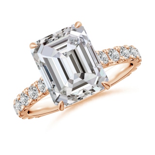 10x7mm IJI1I2 Emerald-Cut Diamond Two Tone Engagement Ring with Accents in 18K Rose Gold