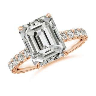 10x7mm KI3 Emerald-Cut Diamond Two Tone Engagement Ring with Accents in Rose Gold