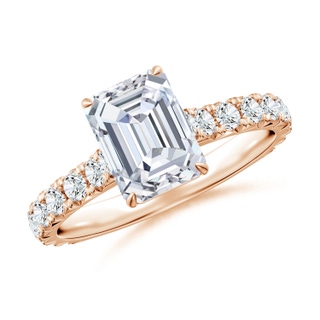 8x6mm GVS2 Emerald-Cut Diamond Two Tone Engagement Ring with Accents in Rose Gold