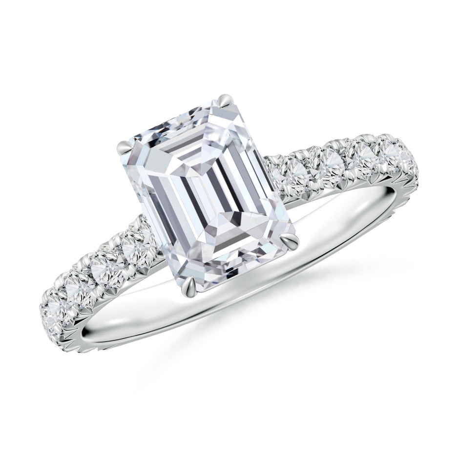 8x6mm HSI2 Emerald-Cut Diamond Two Tone Engagement Ring with Accents in White Gold 