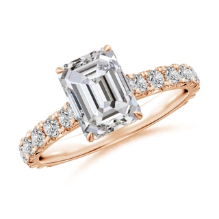 8x6mm IJI1I2 Emerald-Cut Diamond Two Tone Engagement Ring with Accents in 10K Rose Gold