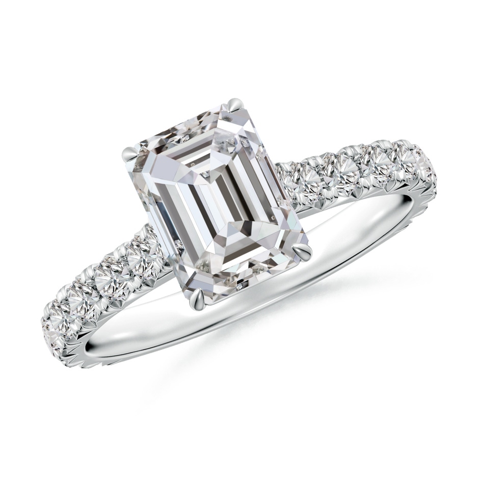 8x6mm IJI1I2 Emerald-Cut Diamond Two Tone Engagement Ring with Accents in White Gold 