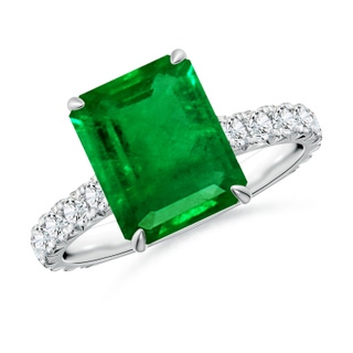 10x8mm AAAA Emerald-Cut Emerald Two Tone Engagement Ring with Accents in P950 Platinum