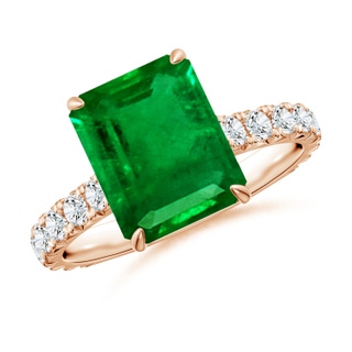 10x8mm AAAA Emerald-Cut Emerald Two Tone Engagement Ring with Accents in Rose Gold