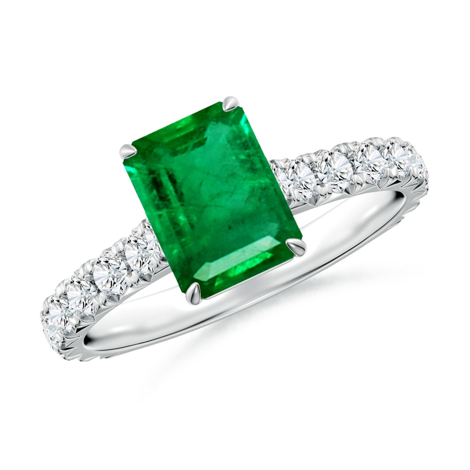 8x6mm AAA Emerald-Cut Emerald Two Tone Engagement Ring with Accents in White Gold 