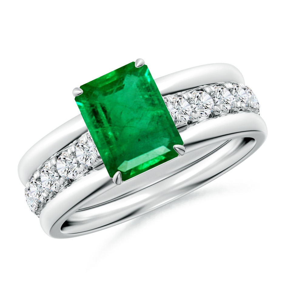 8x6mm AAA Emerald-Cut Emerald Two Tone Engagement Ring with Accents in White Gold side 399