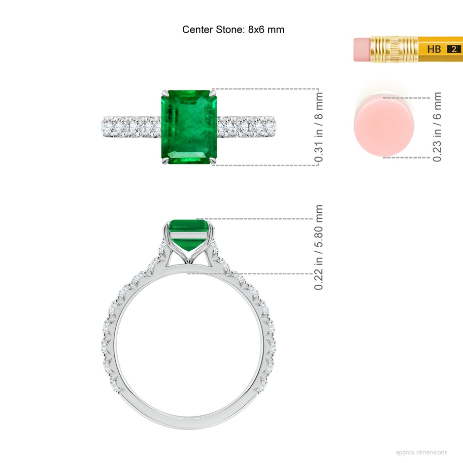 8x6mm AAA Emerald-Cut Emerald Two Tone Engagement Ring with Accents in White Gold ruler