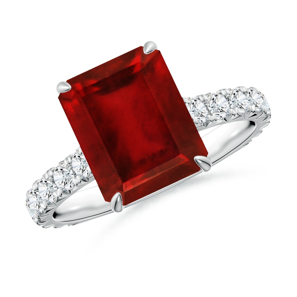 10x8mm AAAA Emerald-Cut Ruby Two Tone Engagement Ring with Accents in White Gold Rose Gold