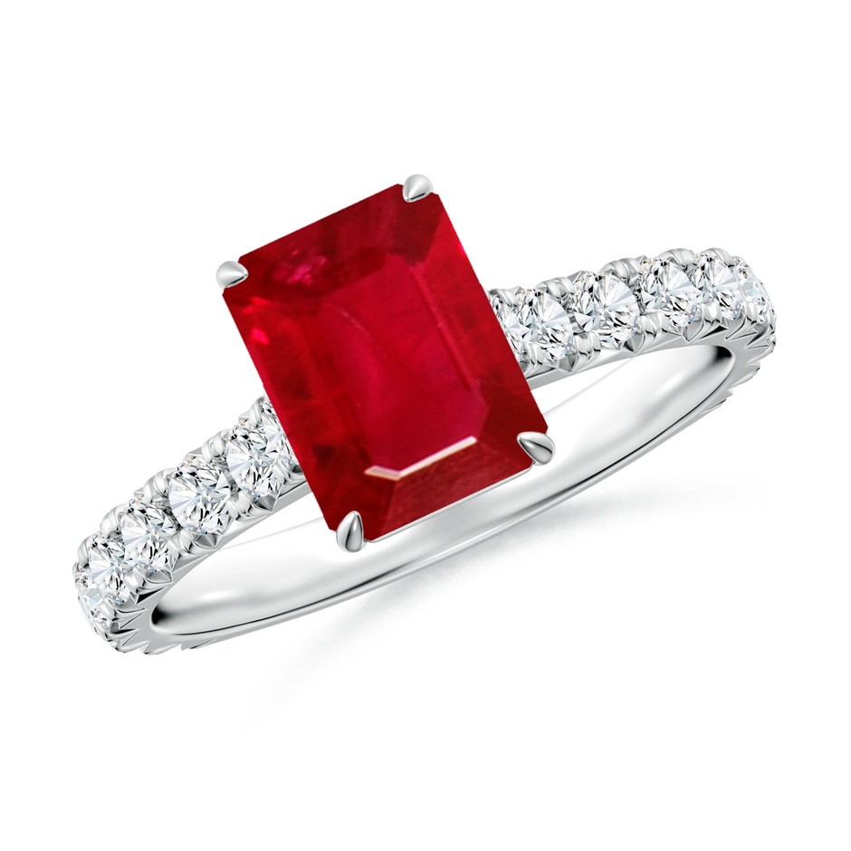 8x6mm AAA Emerald-Cut Ruby Two Tone Engagement Ring with Accents in White Gold 