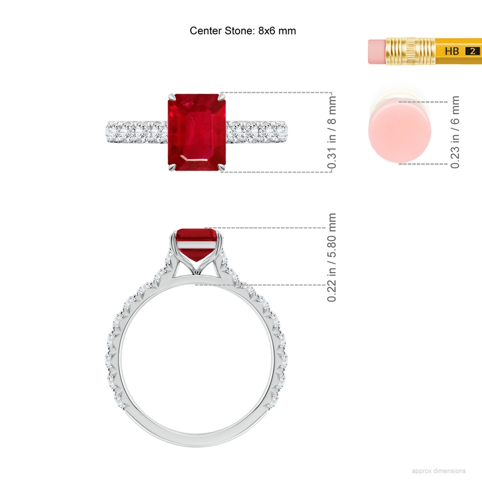 8x6mm AAA Emerald-Cut Ruby Two Tone Engagement Ring with Accents in White Gold ruler