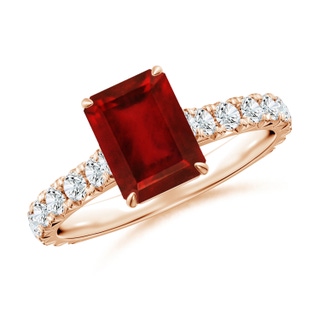 8x6mm AAAA Emerald-Cut Ruby Two Tone Engagement Ring with Accents in 10K Rose Gold