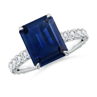 10x8mm AAA Emerald-Cut Blue Sapphire Two Tone Engagement Ring with Accents in P950 Platinum