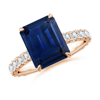 10x8mm AAA Emerald-Cut Blue Sapphire Two Tone Engagement Ring with Accents in Rose Gold