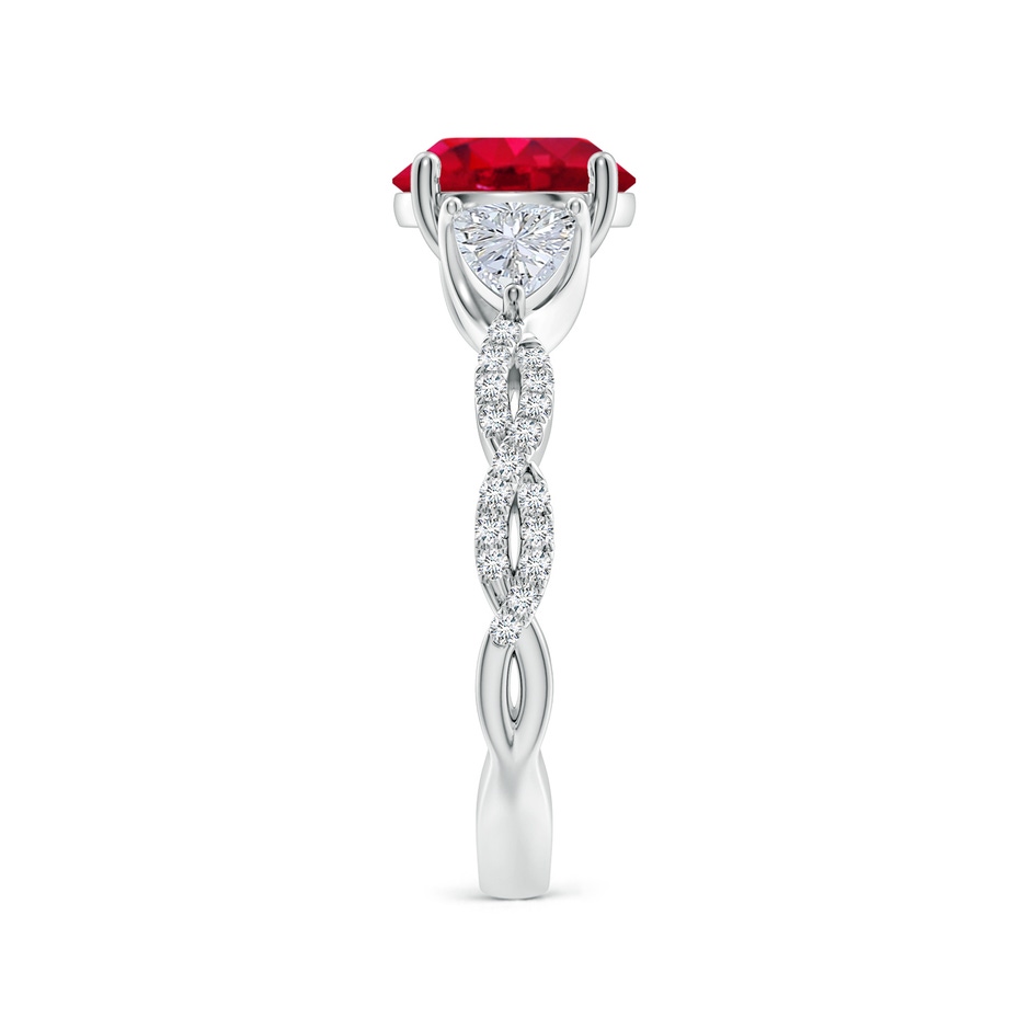 8mm AAA Three Stone Round Ruby and Trillion Diamond Twisted Shank Engagement Ring in White Gold side 299