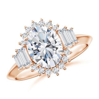 9x7mm GVS2 Oval Diamond Halo Knife-Edge Shank Engagement Ring in 18K Rose Gold