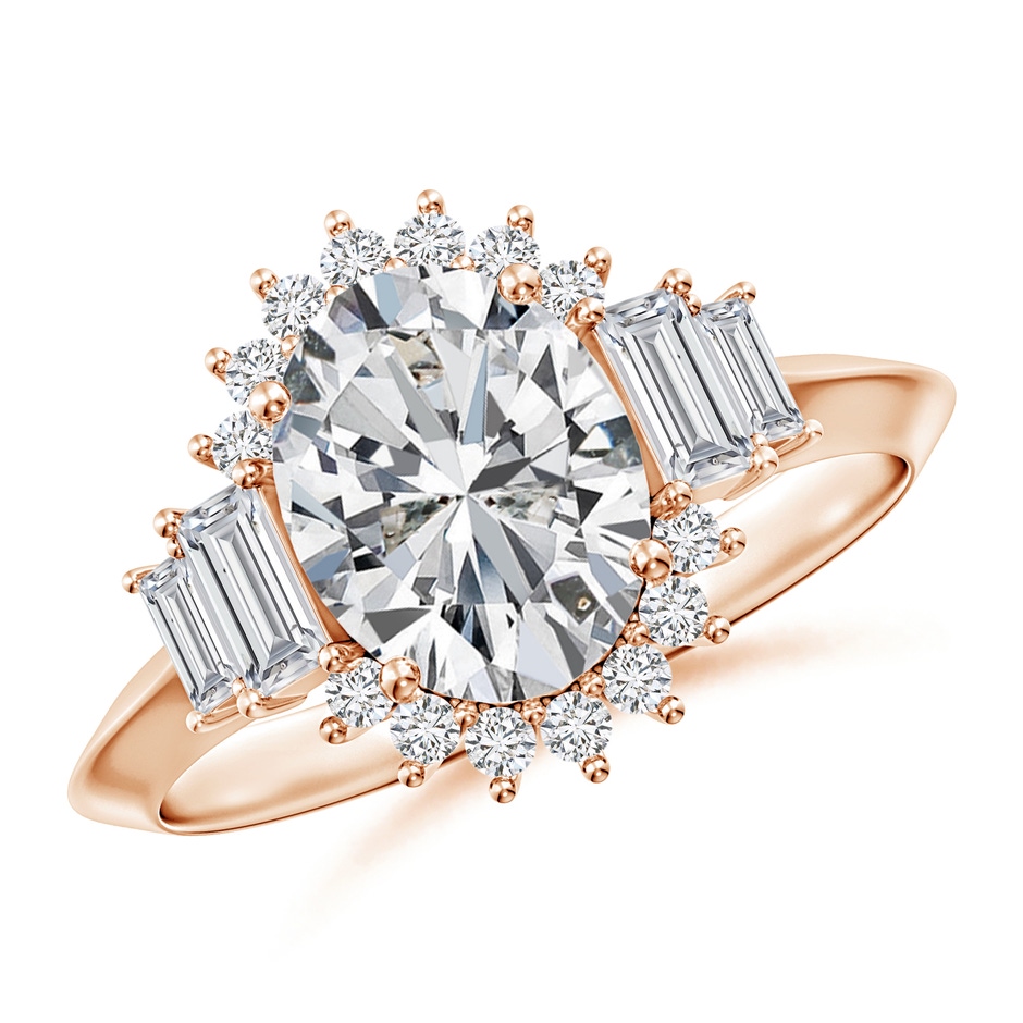 9x7mm HSI2 Oval Diamond Halo Knife-Edge Shank Engagement Ring in Rose Gold 