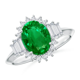 9x7mm AAAA Oval Emerald Halo Knife-Edge Shank Engagement Ring in P950 Platinum