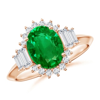 9x7mm AAAA Oval Emerald Halo Knife-Edge Shank Engagement Ring in Rose Gold