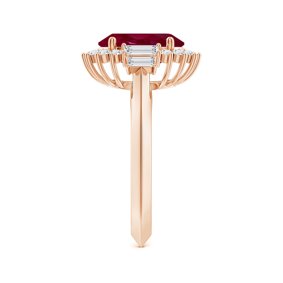 10x8mm A Oval Ruby Halo Knife-Edge Shank Engagement Ring in Rose Gold side 299