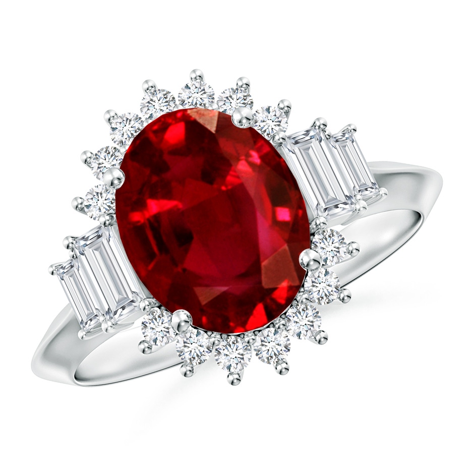 10x8mm AAAA Oval Ruby Halo Knife-Edge Shank Engagement Ring in P950 Platinum 