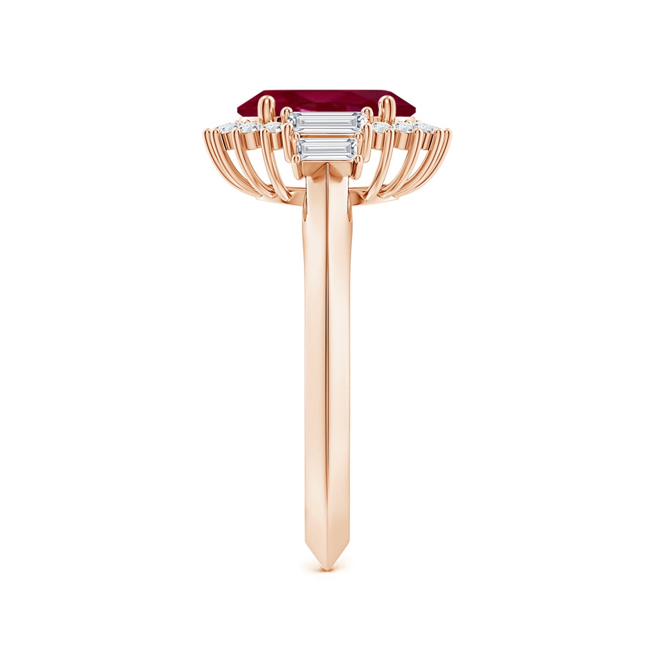 9x7mm A Oval Ruby Halo Knife-Edge Shank Engagement Ring in Rose Gold side 299