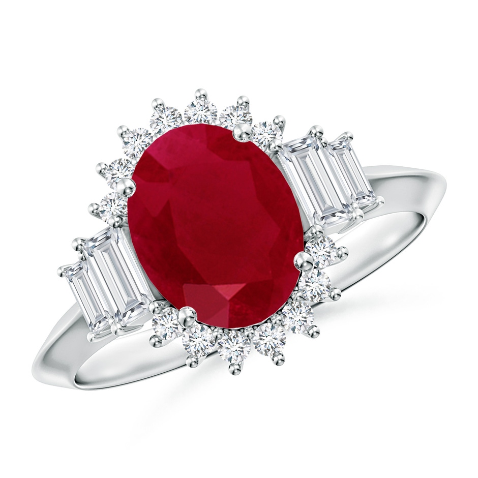 9x7mm AA Oval Ruby Halo Knife-Edge Shank Engagement Ring in P950 Platinum 